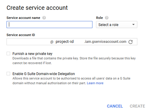 Create Service Account Dialog Box